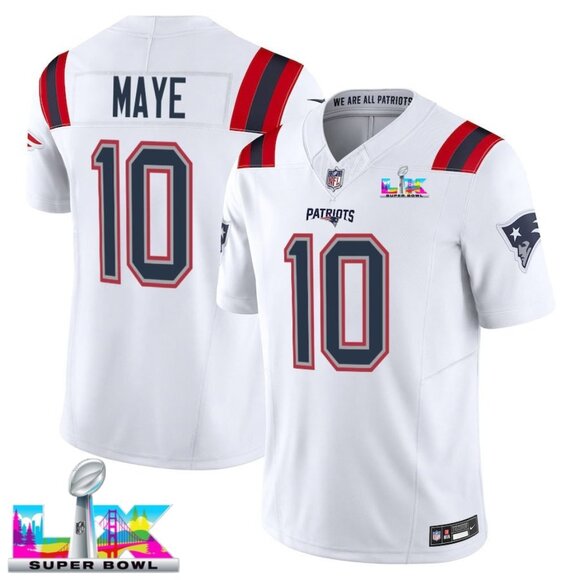 Mens or Youths Choose Drake Maye Super Bowl LX Stitched Jersey White Vapor
